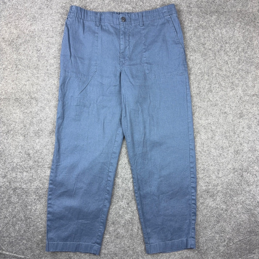 LL Bean Pants Womens 14 Blue Comfort Stretch Cotton Linen Blend Pull On Casual